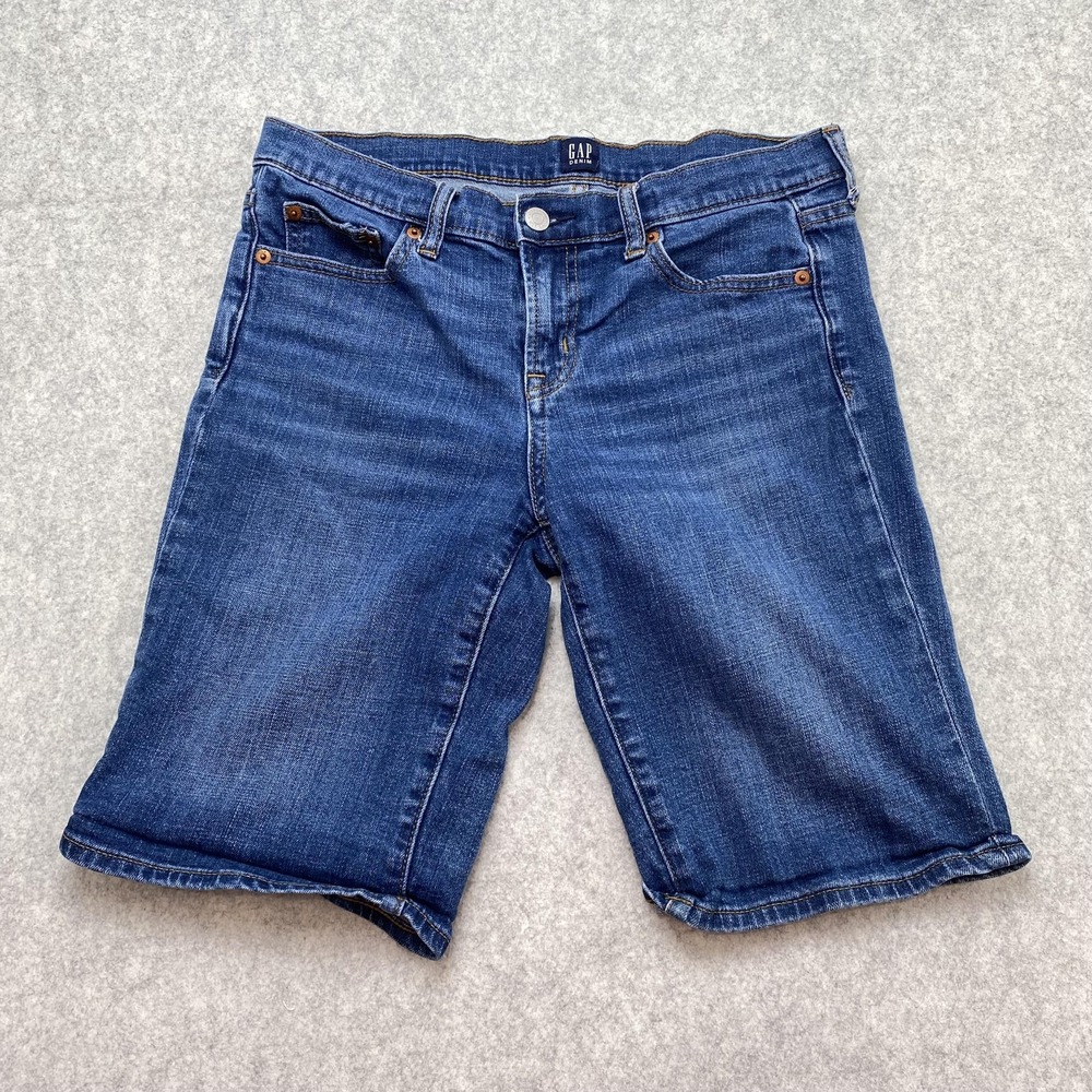 Gap Womens 28 Bermuda Shorts Blue Denim Stretch Mid Rise 1969 9 Inch Inseam